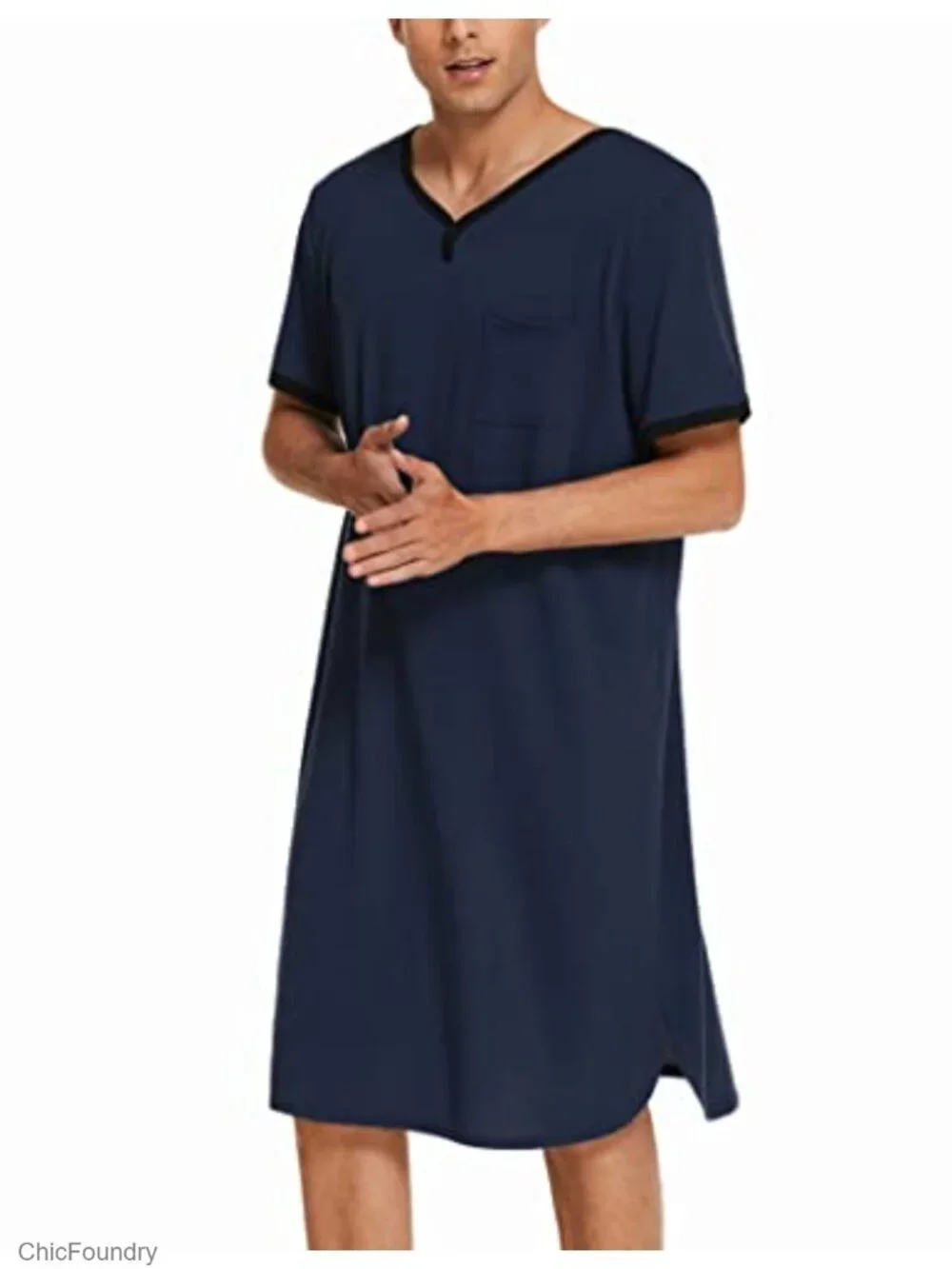 Men's Short Sleeve Henley Nightshirt Sleep Shirt Big & Tall